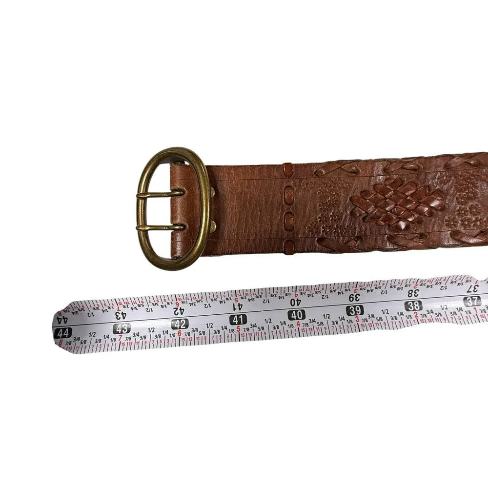 J Crew Genuine Leather Embossed Brown Women's Belt‎ Size L - Picture 3 of 8